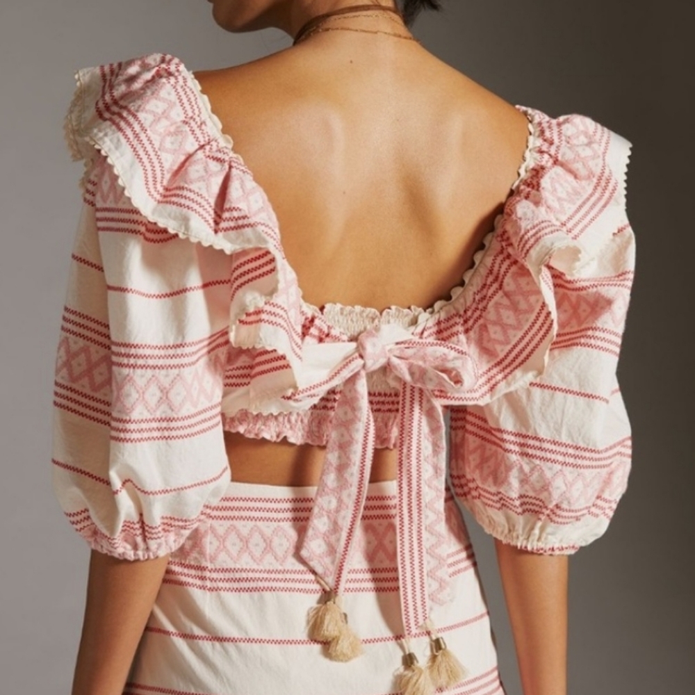 Anthropologie Raissa Ruffled Cropper Blouse Ruffles, Scalloped Trim Size Large - Picture 2 of 7